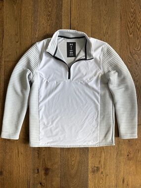 Under Armour White ColdGear Half-Zip Performance Jacket with Black Trim